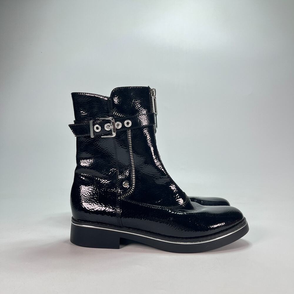 Valdini Black Ankle Boots Side Buckle Leather Casual Booties Womens Size 6.5